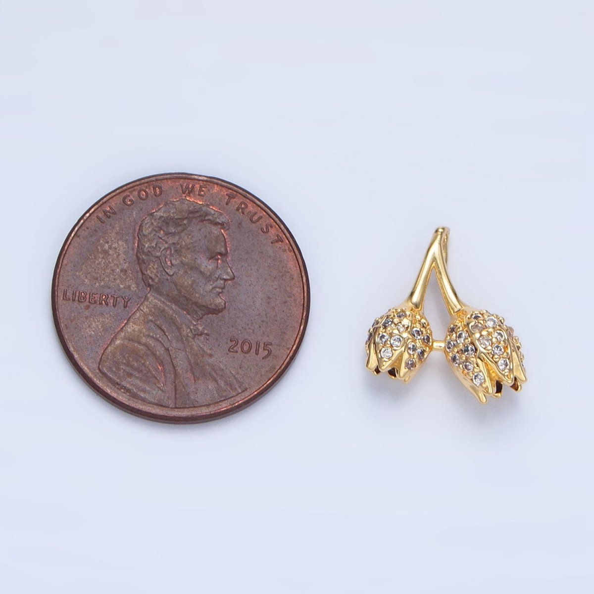 24K Gold plated Double Micro Paved CZ Rose Flower Charm | AA122 - DLUXCA