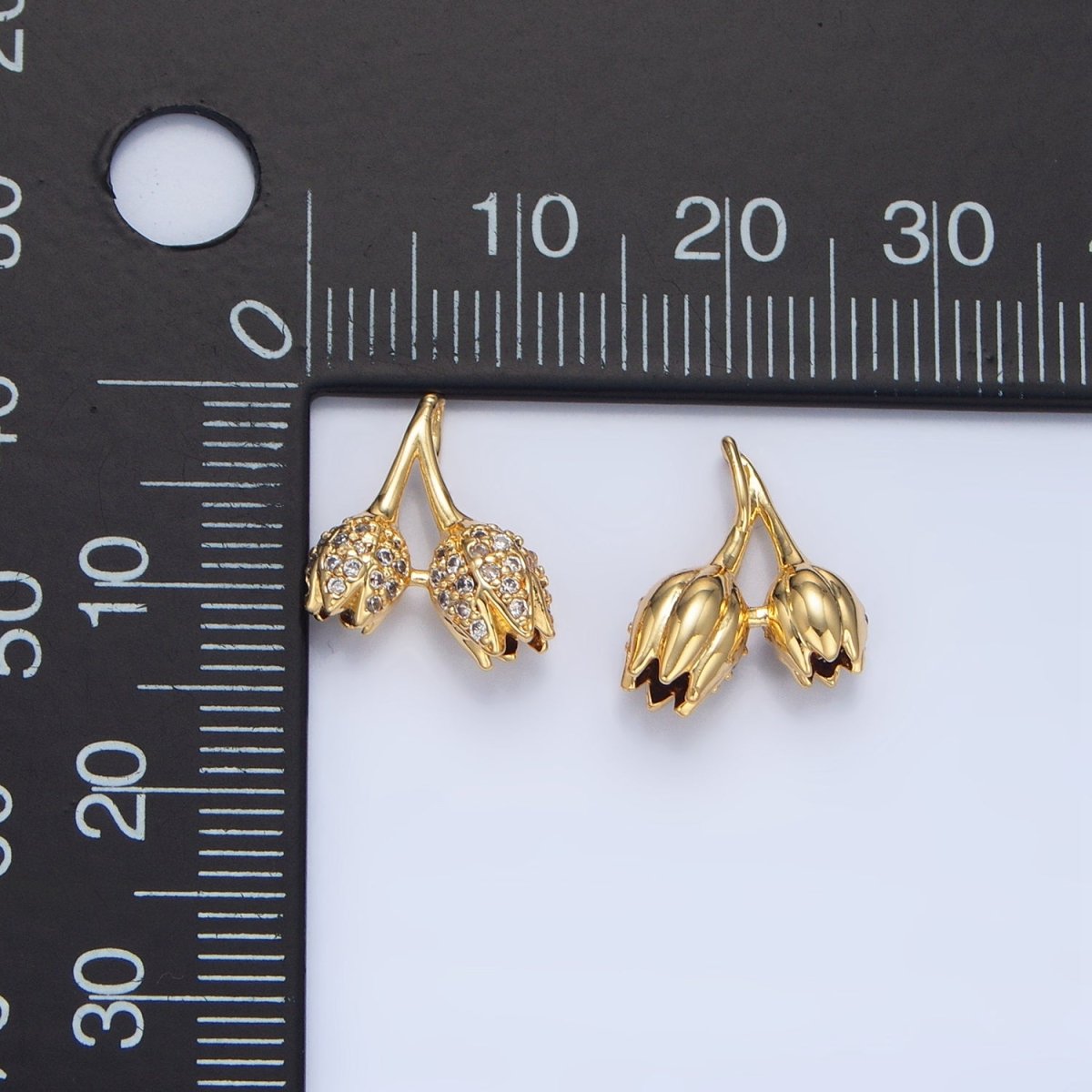 24K Gold plated Double Micro Paved CZ Rose Flower Charm | AA122 - DLUXCA