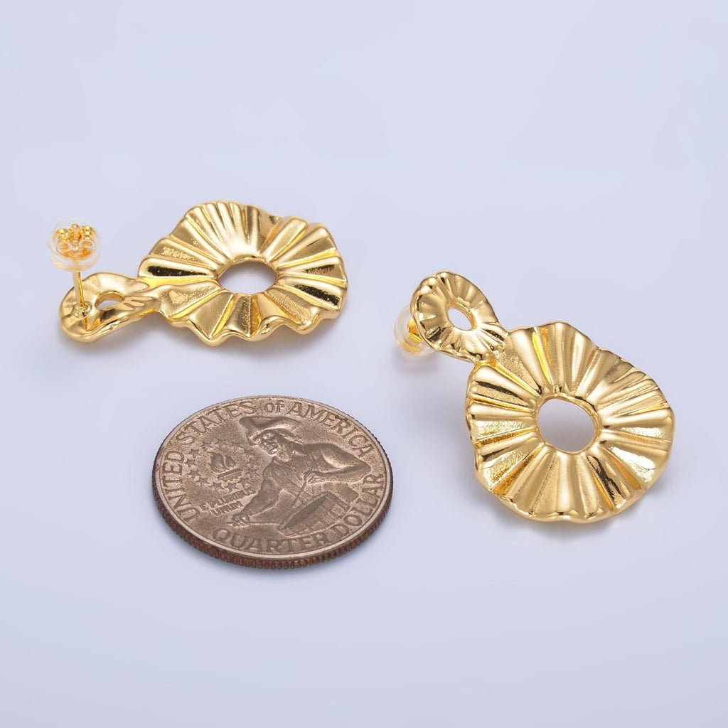24K Gold plated Double Open Round Sunburst Drop Stud Earrings | AB1029 - DLUXCA