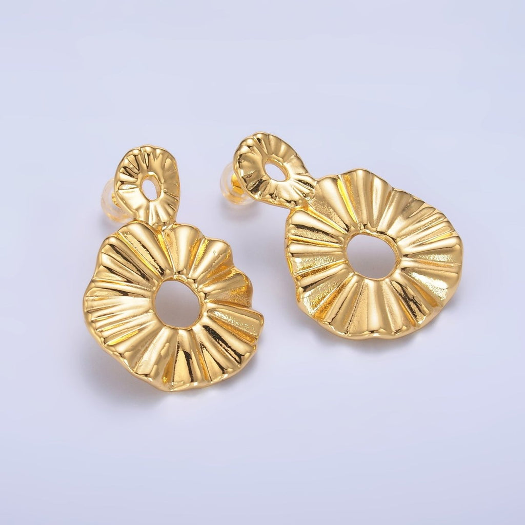 24K Gold plated Double Open Round Sunburst Drop Stud Earrings | AB1029 - DLUXCA