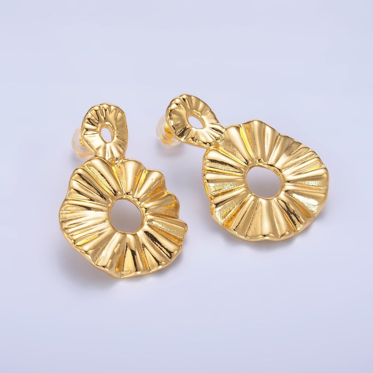 24K Gold plated Double Open Round Sunburst Drop Stud Earrings | AB1029 - DLUXCA