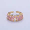 24K Gold plated Double Pink Clear Hearts Band Adjustable Ring in Gold & Silver | R-258 R-273