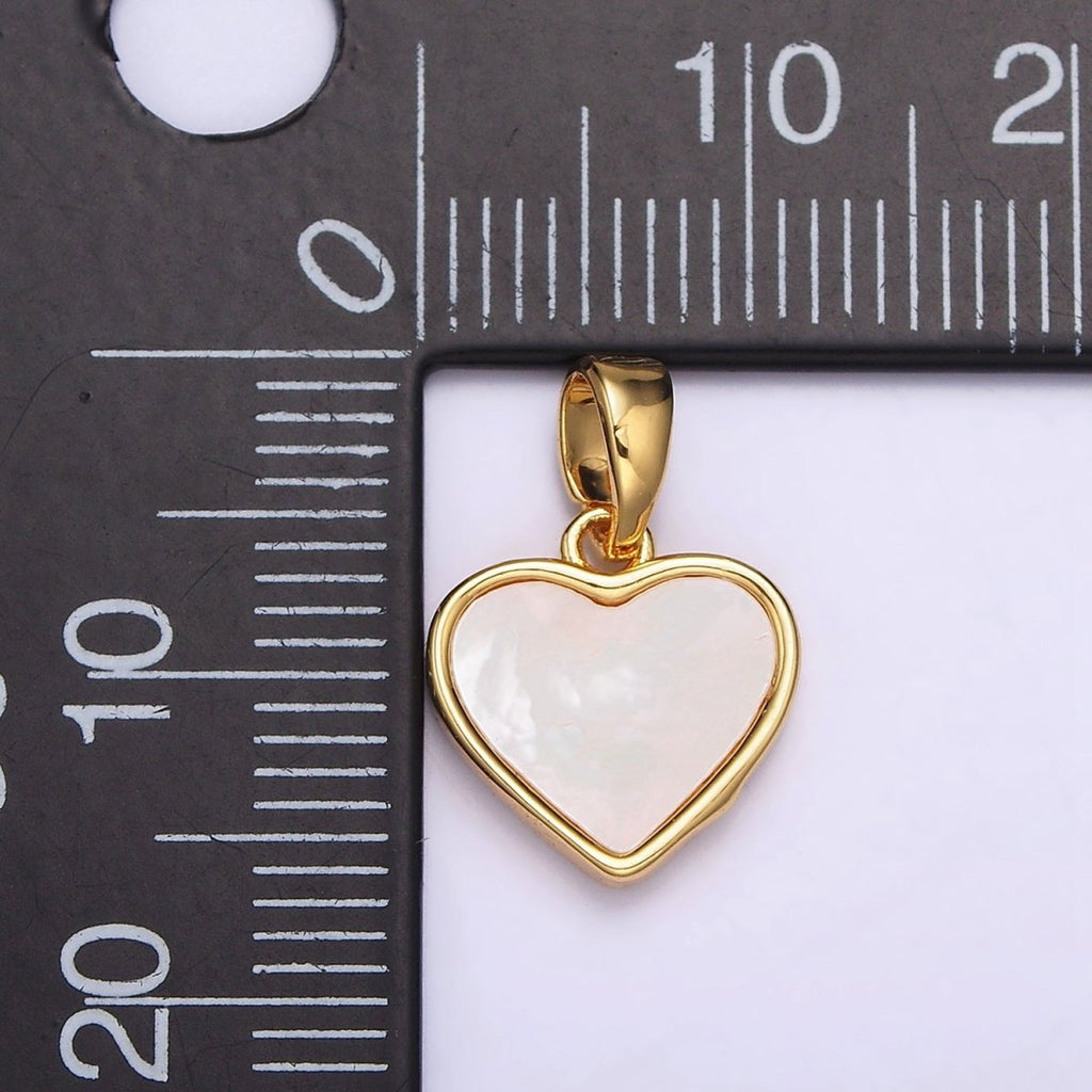 24K Gold plated Double Red Enamel Shell Pearl Minimalist Heart Pendant | AA588 - DLUXCA
