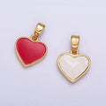 24K Gold plated Double Red Enamel Shell Pearl Minimalist Heart Pendant | AA588 - DLUXCA