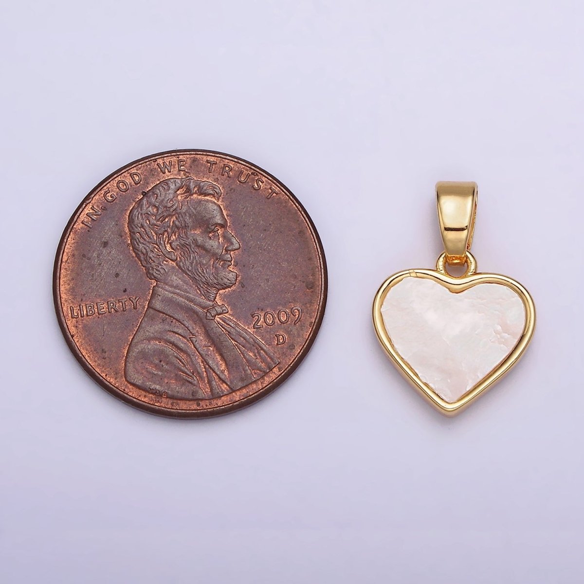 24K Gold plated Double Red Enamel Shell Pearl Minimalist Heart Pendant | AA588 - DLUXCA