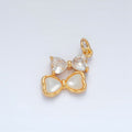 24K Gold plated Double Ribbon Bow Shell Pearl CZ Charm | AG934 - DLUXCA