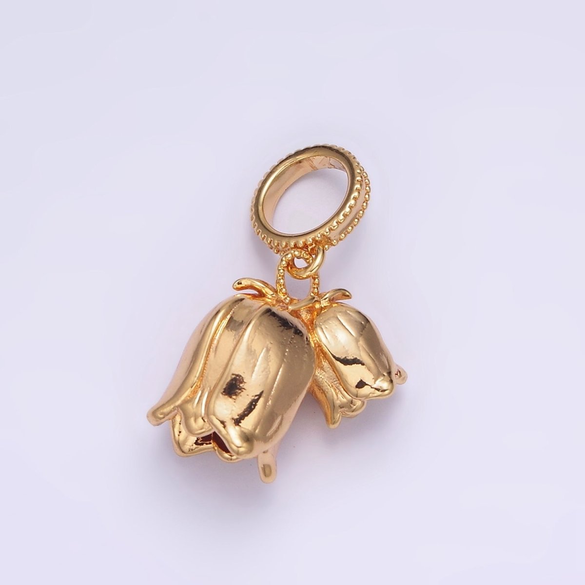 24K Gold plated Double Rose Flower Beaded Thin Rhondelle Bail Pendant | AA570 - DLUXCA
