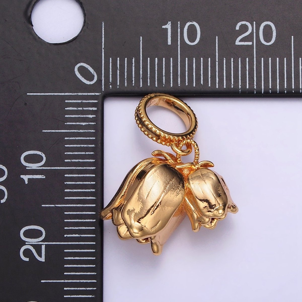 24K Gold plated Double Rose Flower Beaded Thin Rhondelle Bail Pendant | AA570 - DLUXCA