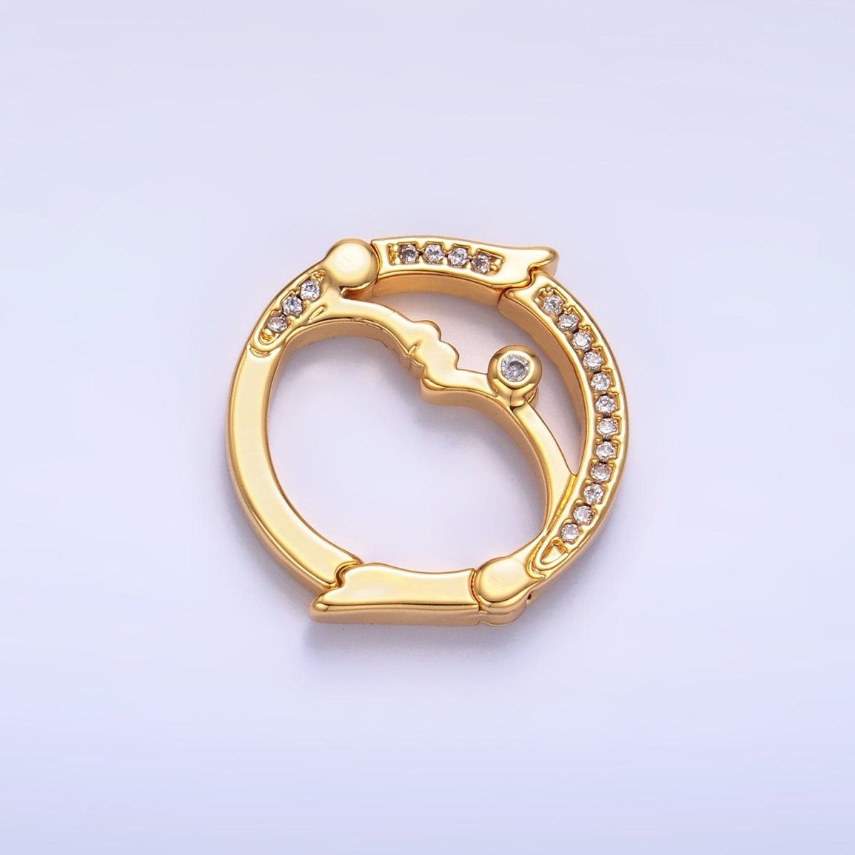 24K Gold plated Double Sided Pull Closure Micro Paved CZ Celestial Moon Face Findings | Z1027 - DLUXCA