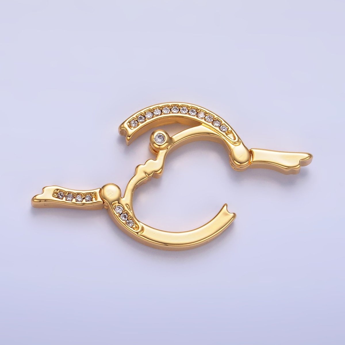 24K Gold plated Double Sided Pull Closure Micro Paved CZ Celestial Moon Face Findings | Z1027 - DLUXCA