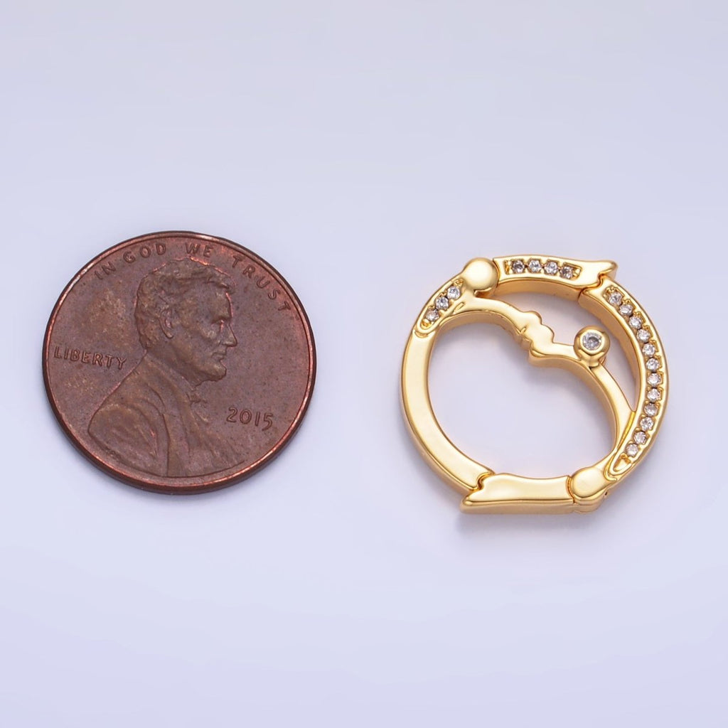 24K Gold plated Double Sided Pull Closure Micro Paved CZ Celestial Moon Face Findings | Z1027 - DLUXCA
