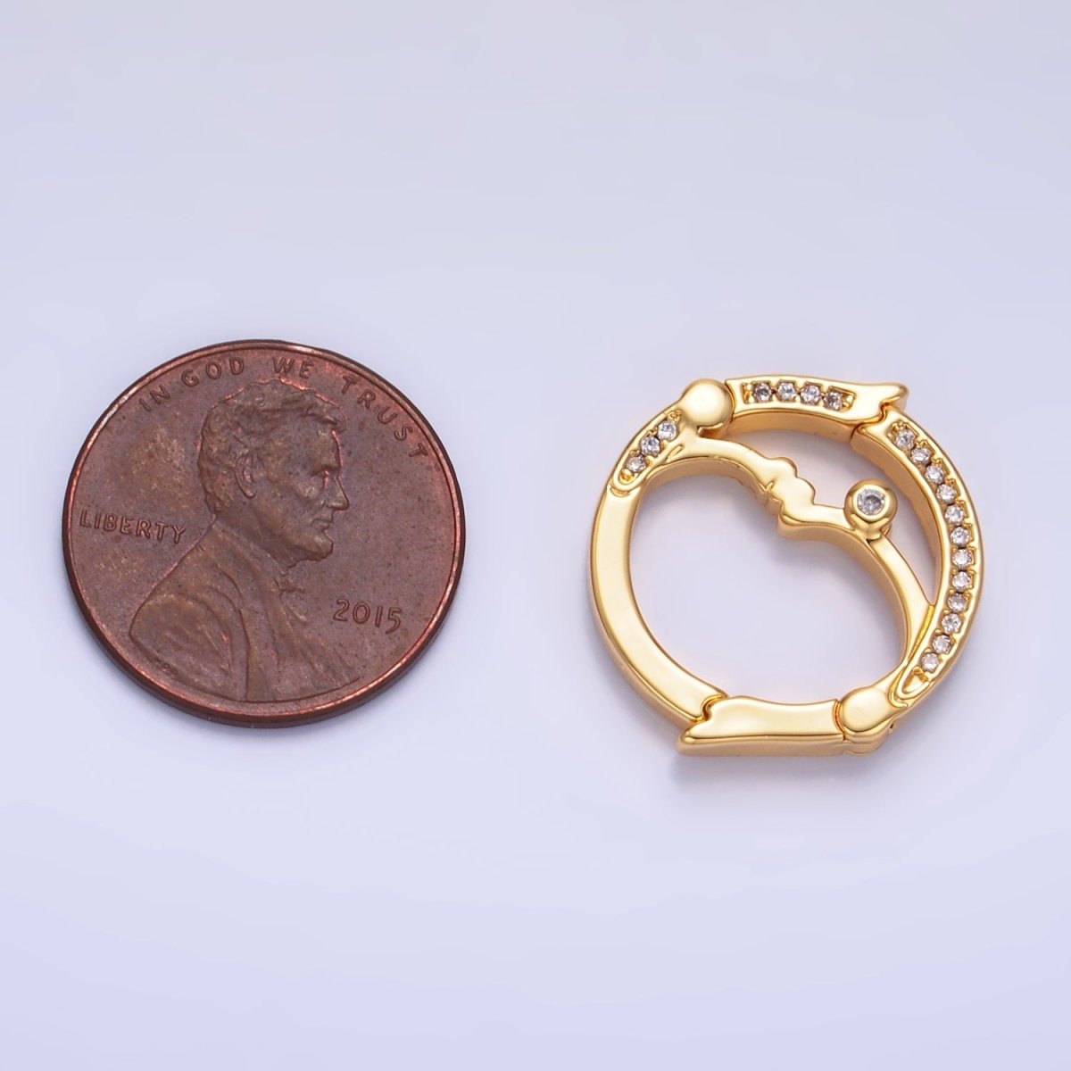 24K Gold plated Double Sided Pull Closure Micro Paved CZ Celestial Moon Face Findings | Z1027 - DLUXCA