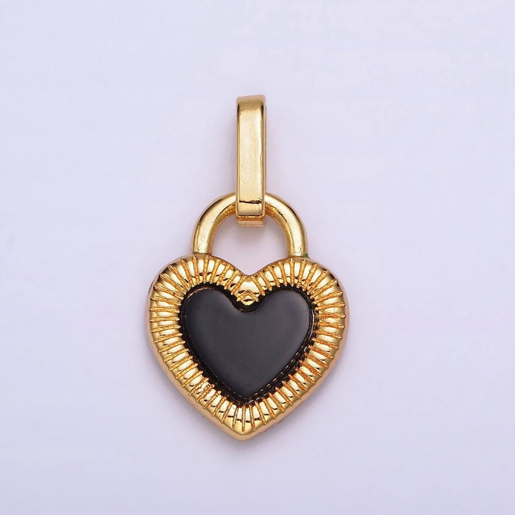 24K Gold plated Double Sided Red Carnelian Onyx Line-Textured Heart Lock Pendant | AA599 - DLUXCA