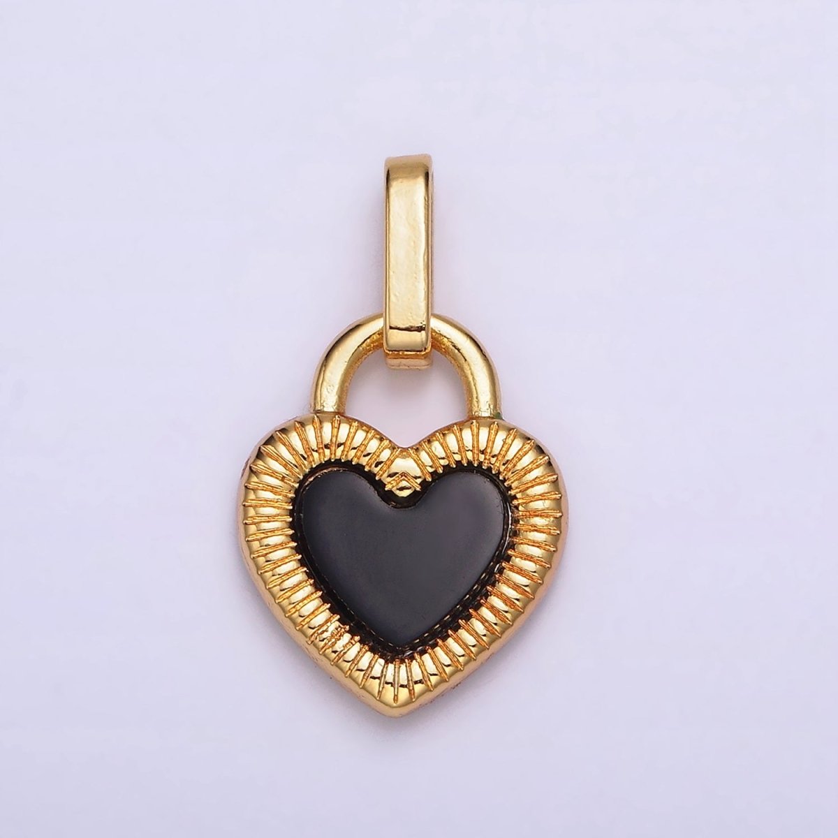 24K Gold plated Double Sided Red Carnelian Onyx Line-Textured Heart Lock Pendant | AA599 - DLUXCA