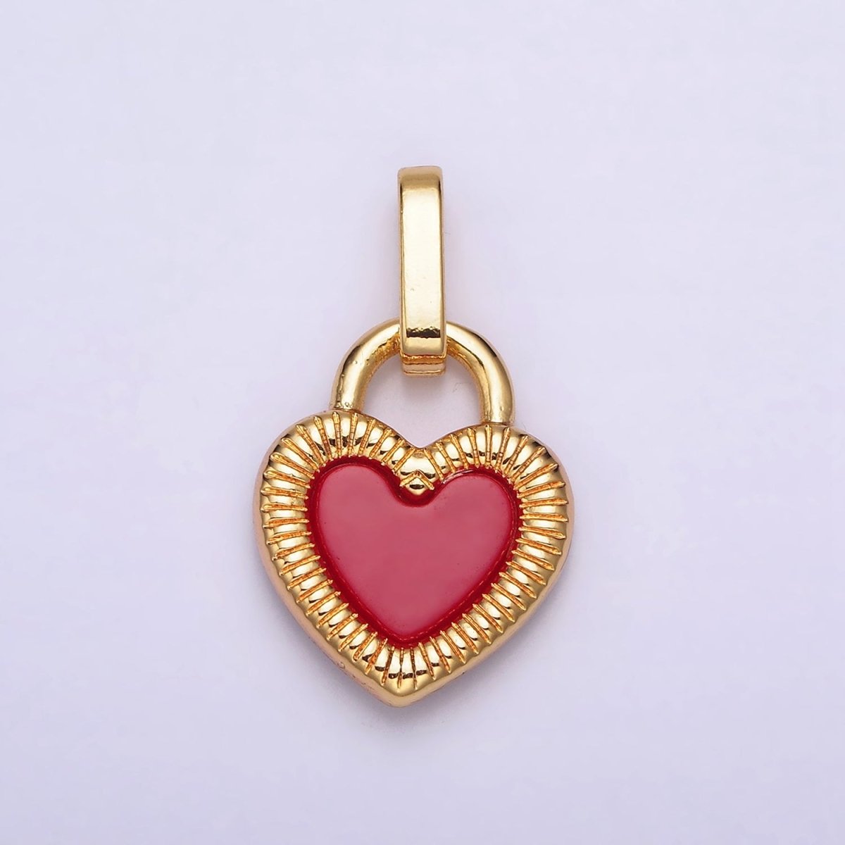 24K Gold plated Double Sided Red Carnelian Onyx Line-Textured Heart Lock Pendant | AA599 - DLUXCA