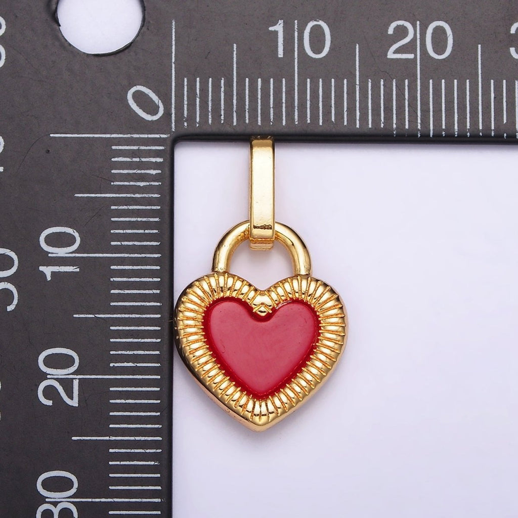 24K Gold plated Double Sided Red Carnelian Onyx Line-Textured Heart Lock Pendant | AA599 - DLUXCA