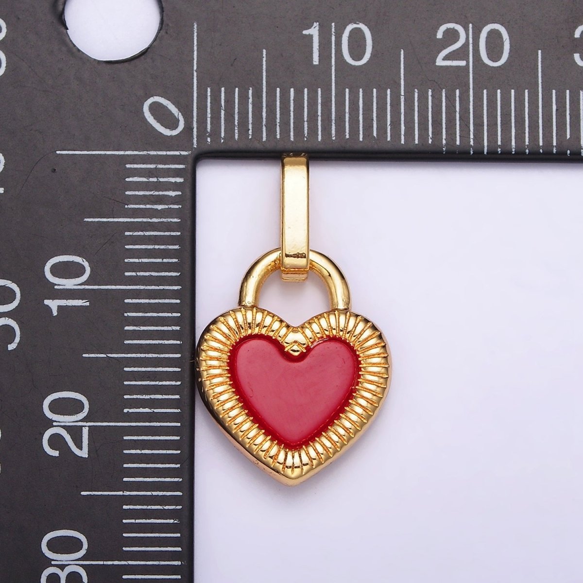 24K Gold plated Double Sided Red Carnelian Onyx Line-Textured Heart Lock Pendant | AA599 - DLUXCA