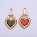 24K Gold plated Double Sided Red Carnelian Onyx Line-Textured Heart Lock Pendant | AA599 - DLUXCA