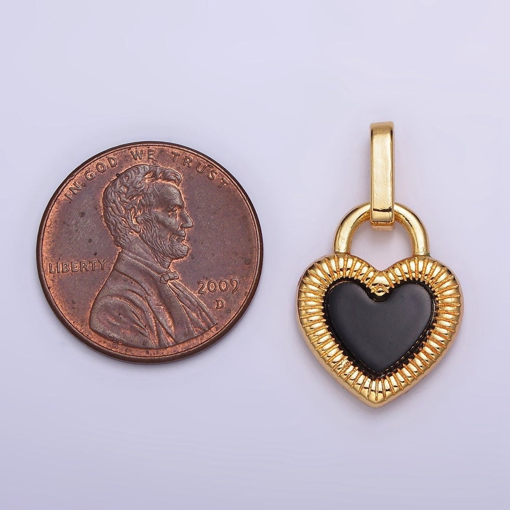 24K Gold plated Double Sided Red Carnelian Onyx Line-Textured Heart Lock Pendant | AA599 - DLUXCA