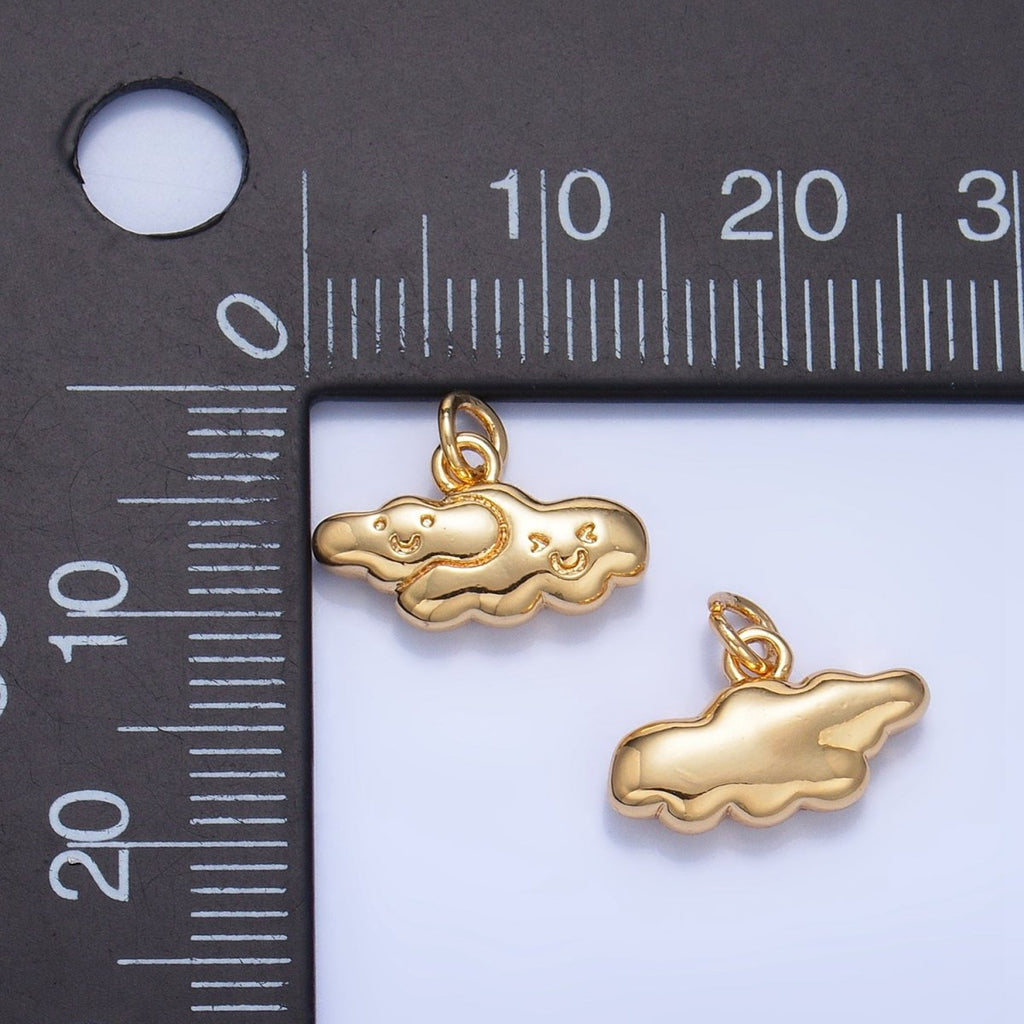 24K Gold plated Double Smiley Face Cloud Multidimensional 3D Charm | W020 - DLUXCA