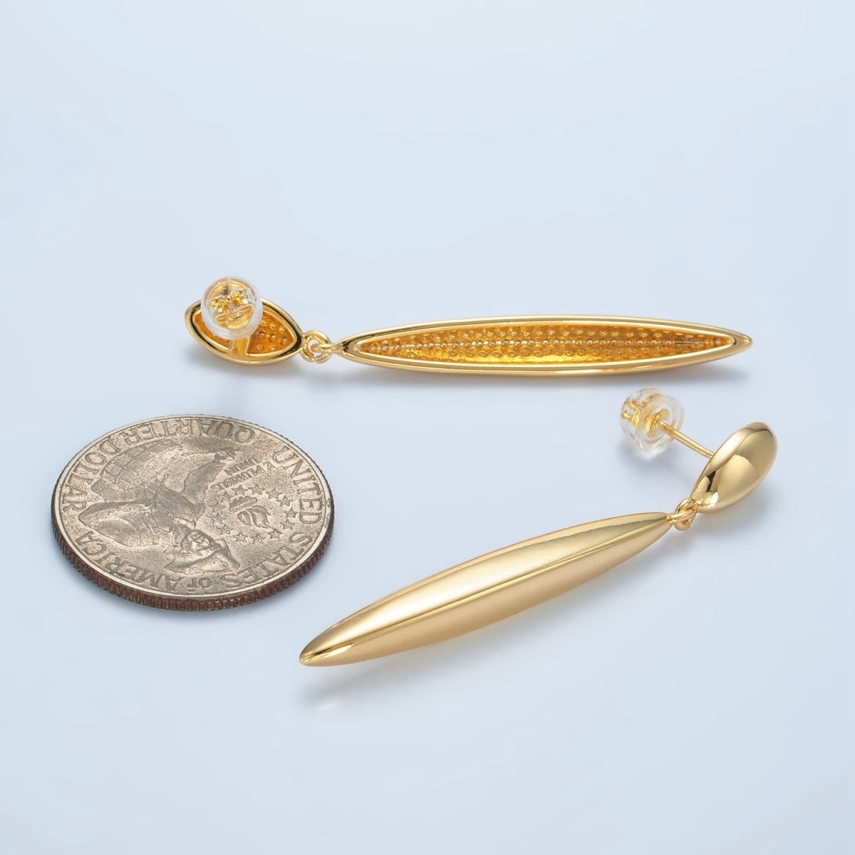 24K Gold plated Double Sphere Drop Stud Earrings | AD656 - DLUXCA