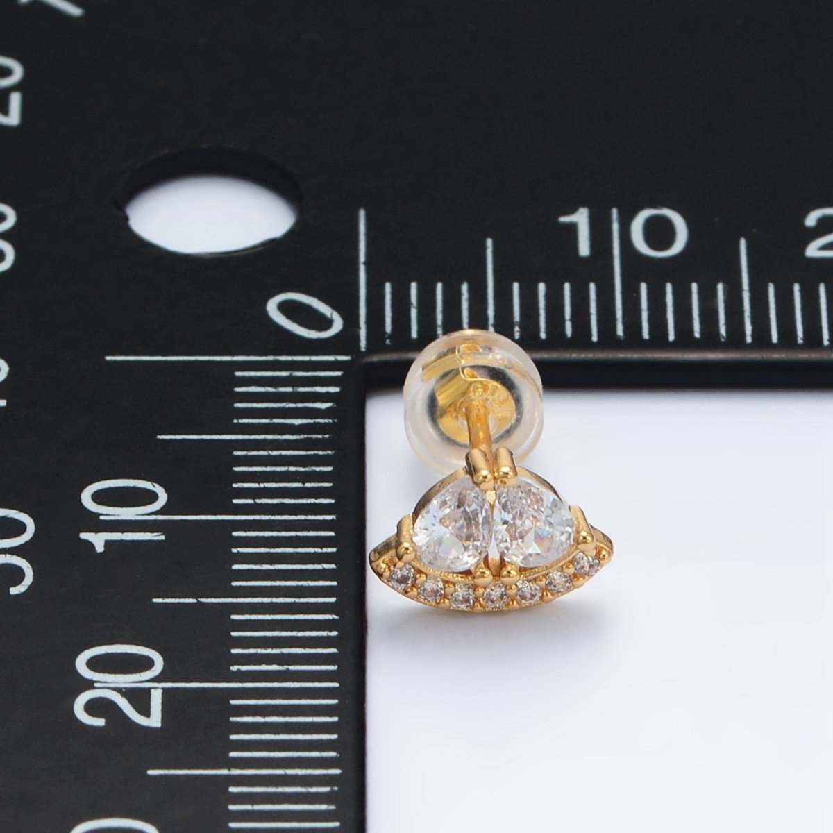 24K Gold plated Double Teardrop Micro Paved Triangle Stud Earrings | AB1224 - DLUXCA