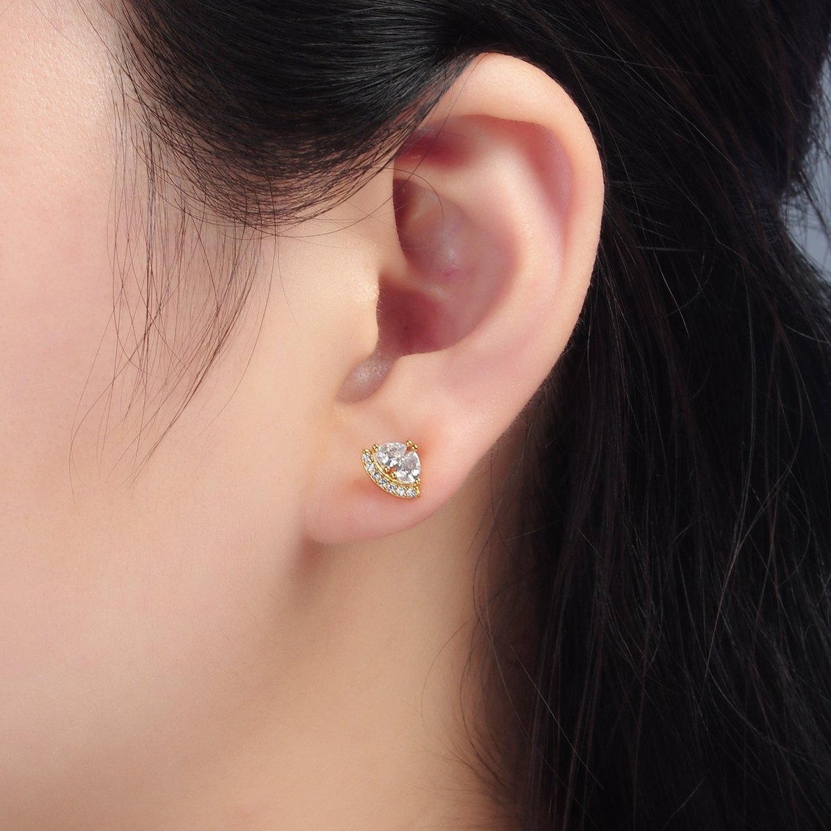 24K Gold plated Double Teardrop Micro Paved Triangle Stud Earrings | AB1224 - DLUXCA