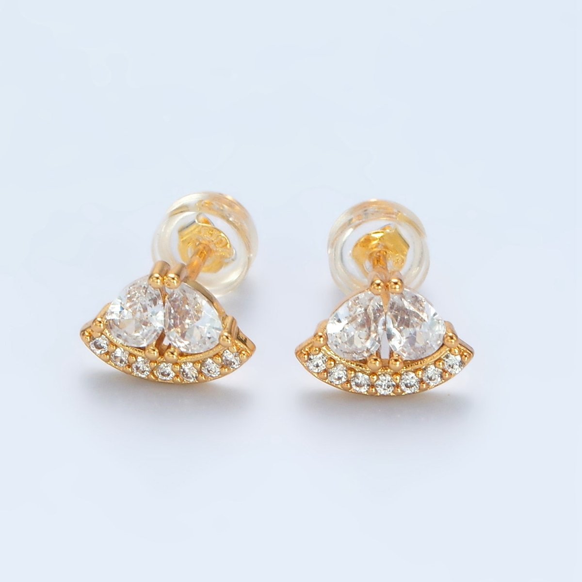24K Gold plated Double Teardrop Micro Paved Triangle Stud Earrings | AB1224 - DLUXCA