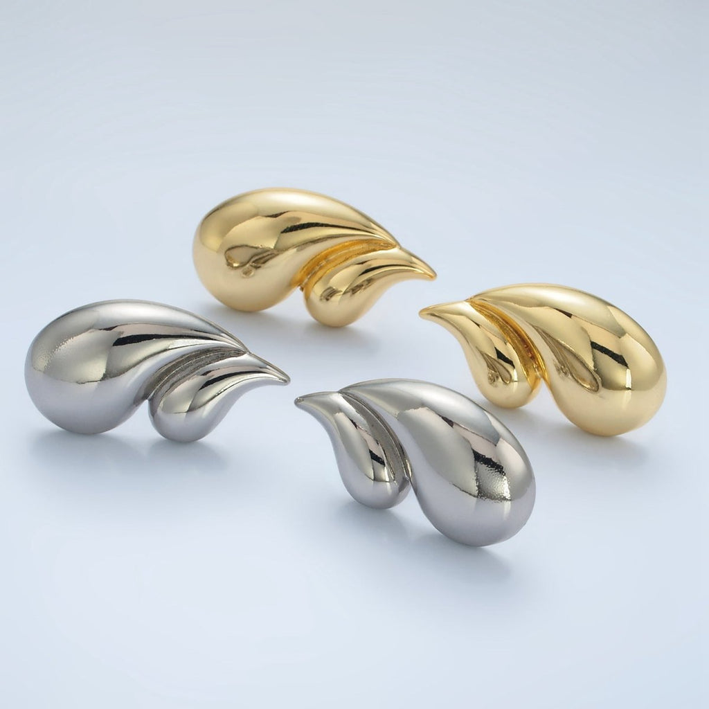 24K Gold plated Double Teardrop Minimalist Stud Earrings in Silver & Gold | AD713 AD714