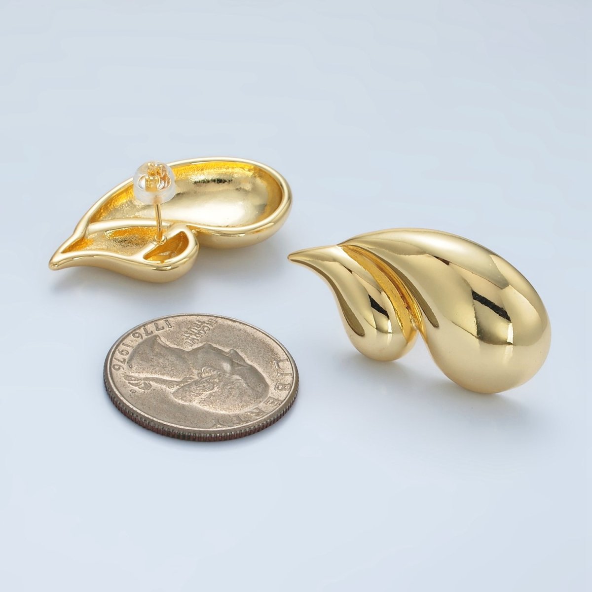 24K Gold plated Double Teardrop Minimalist Stud Earrings in Silver & Gold | AD713 AD714
