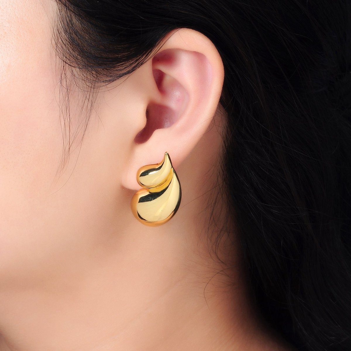 24K Gold plated Double Teardrop Minimalist Stud Earrings in Silver & Gold | AD713 AD714