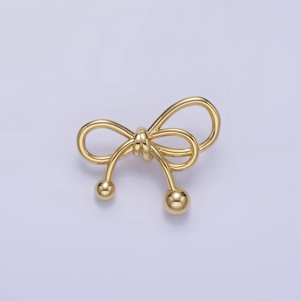 24K Gold plated Double Tied Ribbon Bow Looped Back Pendant in Gold & Silver | H051