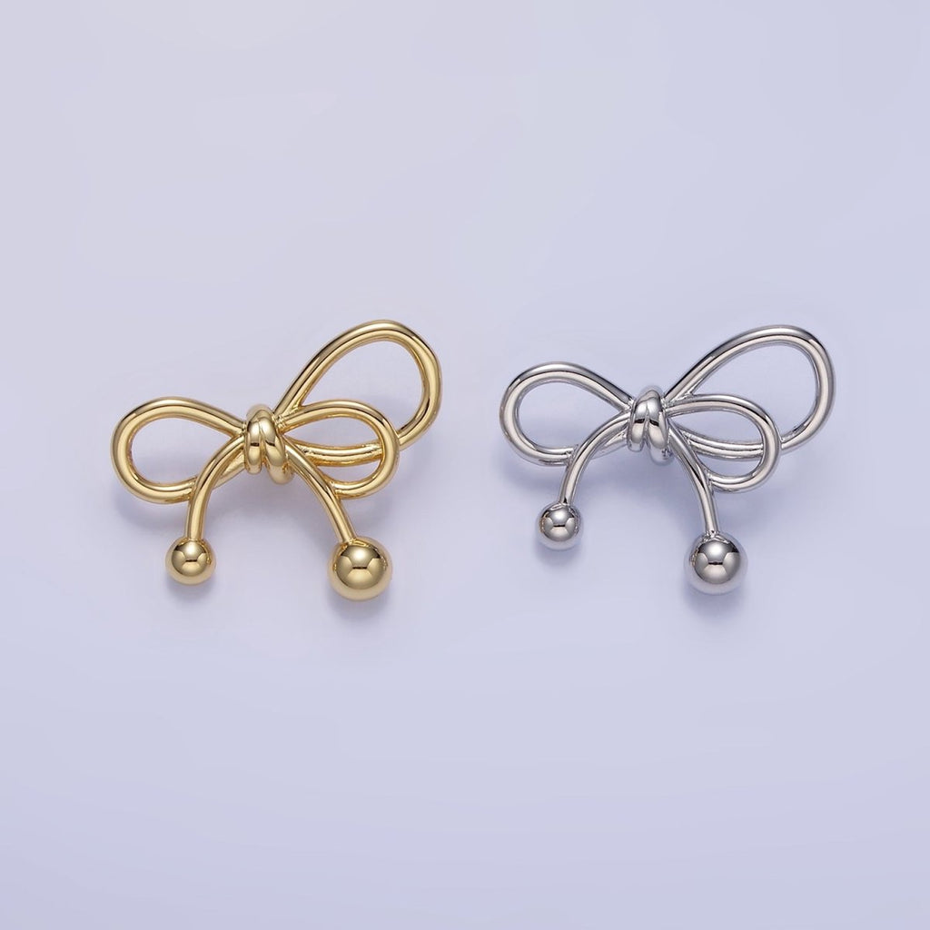 24K Gold plated Double Tied Ribbon Bow Looped Back Pendant in Gold & Silver | H051