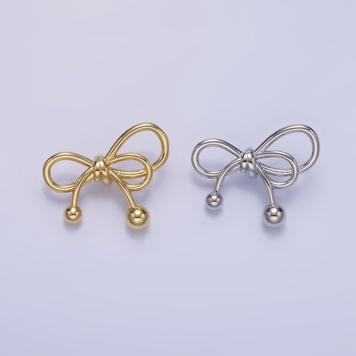 24K Gold plated Double Tied Ribbon Bow Looped Back Pendant in Gold & Silver | H051