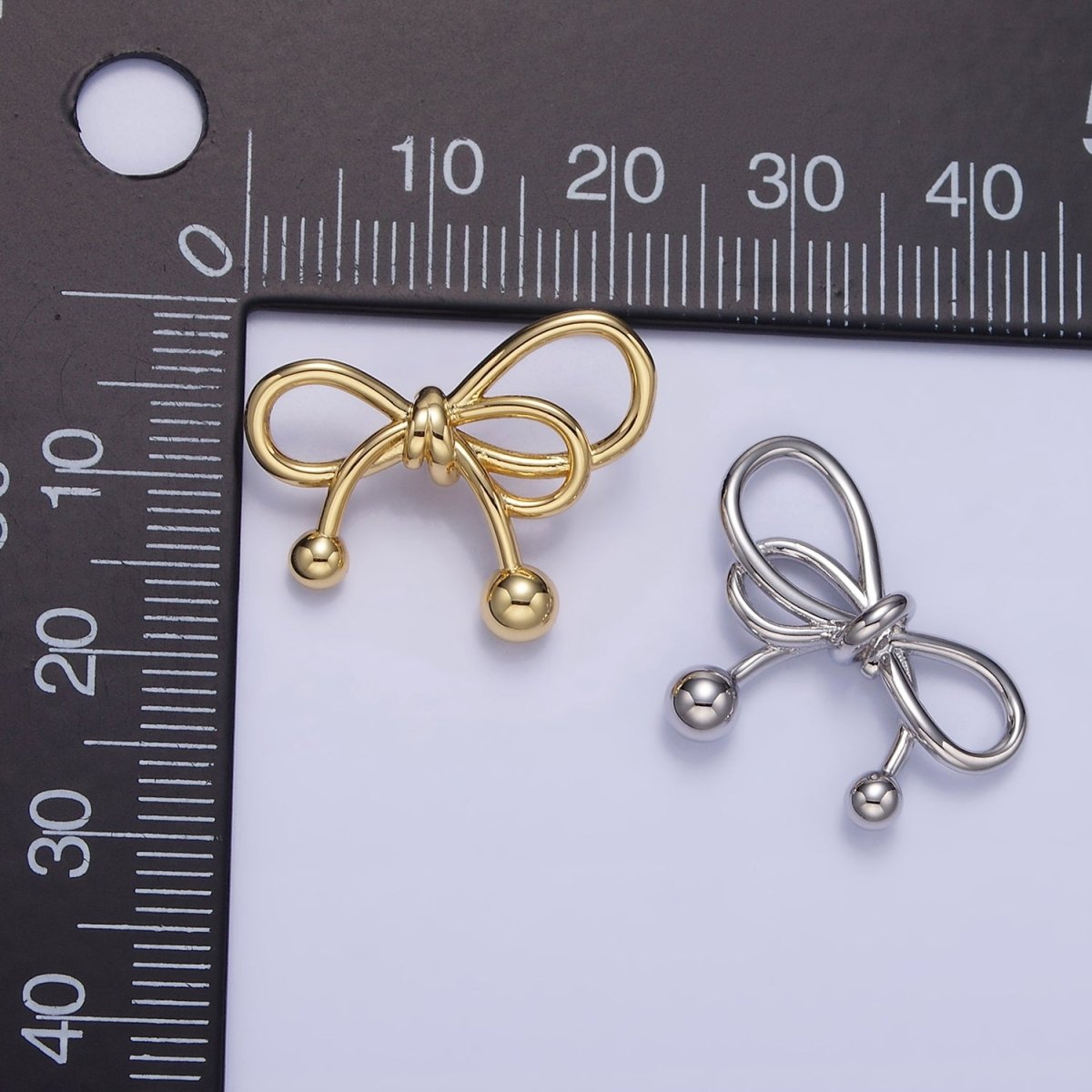 24K Gold plated Double Tied Ribbon Bow Looped Back Pendant in Gold & Silver | H051