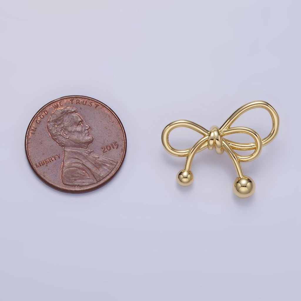 24K Gold plated Double Tied Ribbon Bow Looped Back Pendant in Gold & Silver | H051