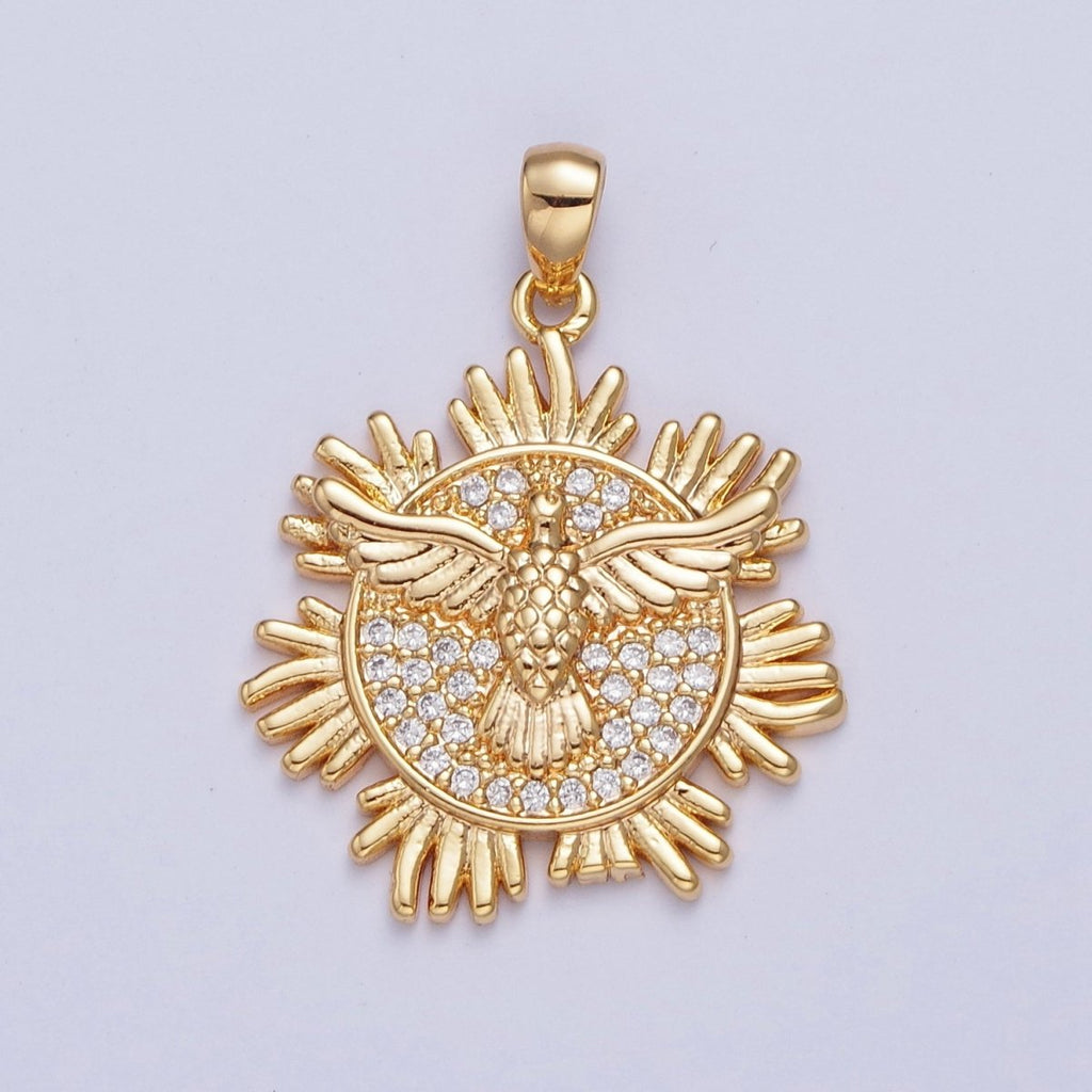 24K Gold plated Eagle Bird Medallion Micro Pave Pendant For Jewelry Making X-446 - DLUXCA