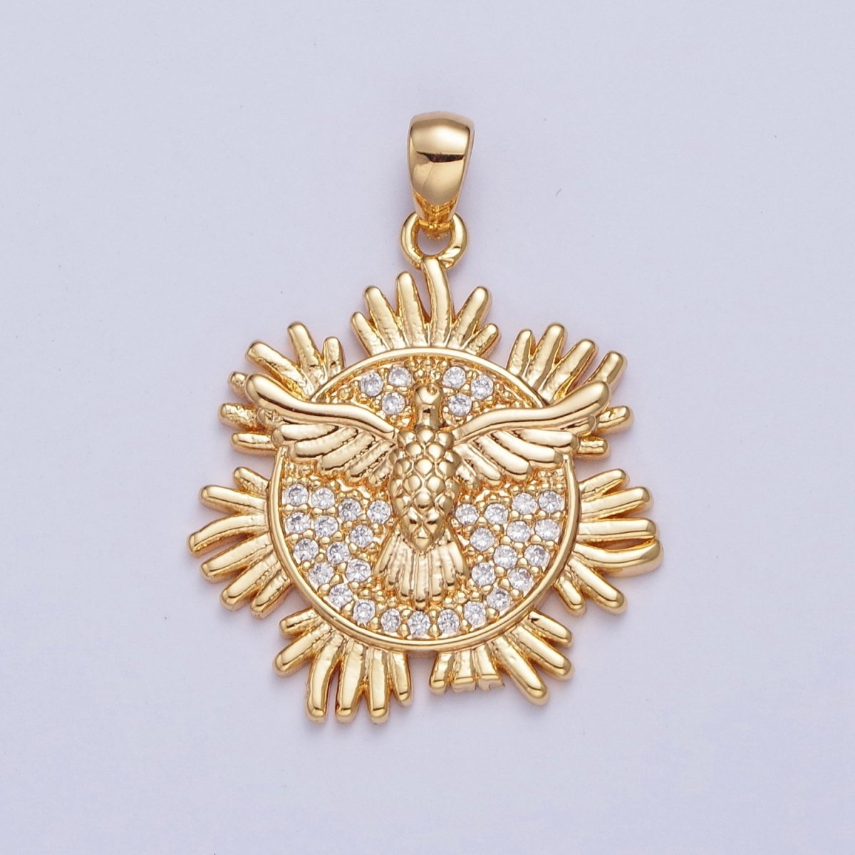 24K Gold plated Eagle Bird Medallion Micro Pave Pendant For Jewelry Making X-446 - DLUXCA