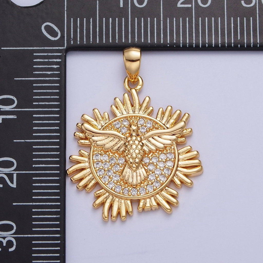 24K Gold plated Eagle Bird Medallion Micro Pave Pendant For Jewelry Making X-446 - DLUXCA