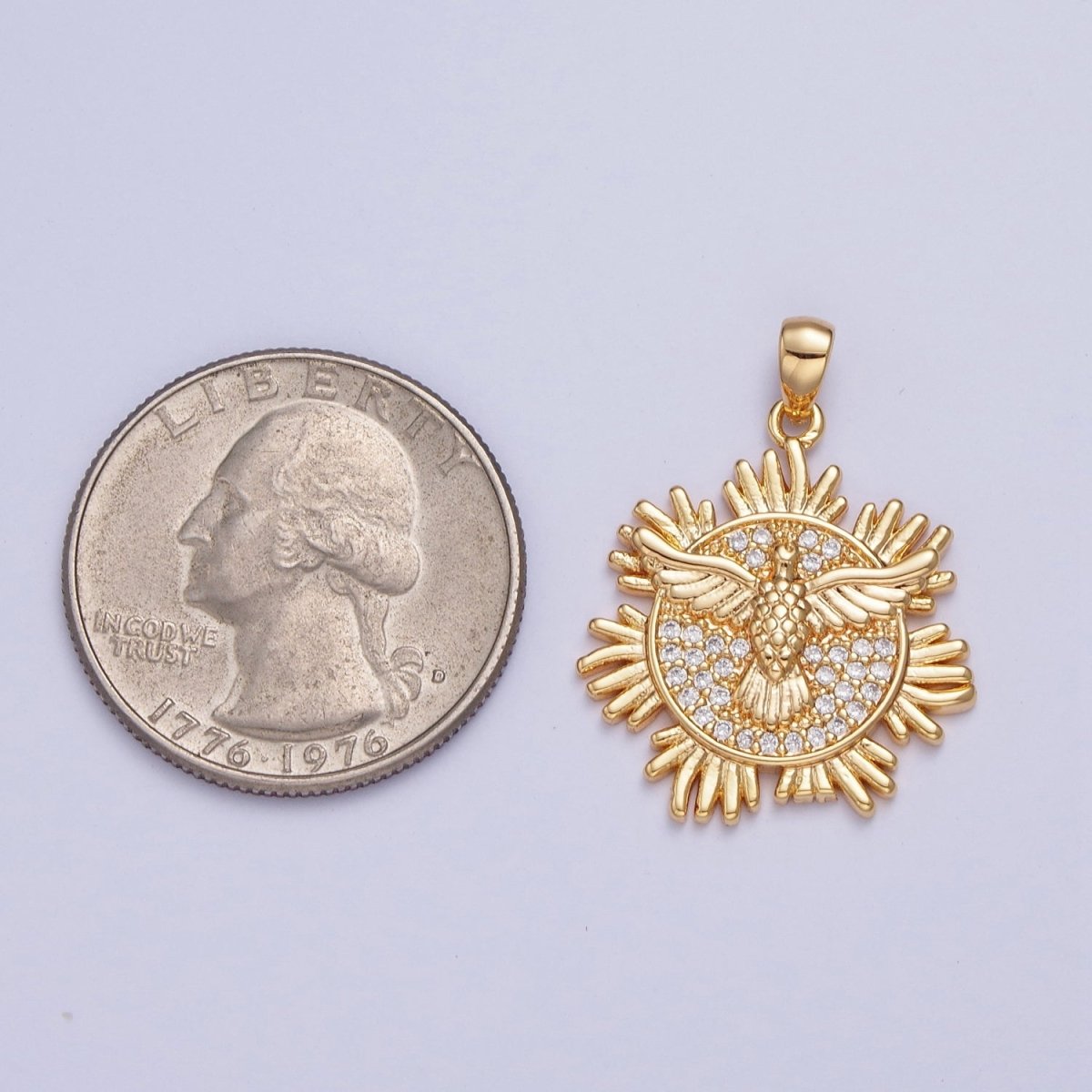 24K Gold plated Eagle Bird Medallion Micro Pave Pendant For Jewelry Making X-446 - DLUXCA