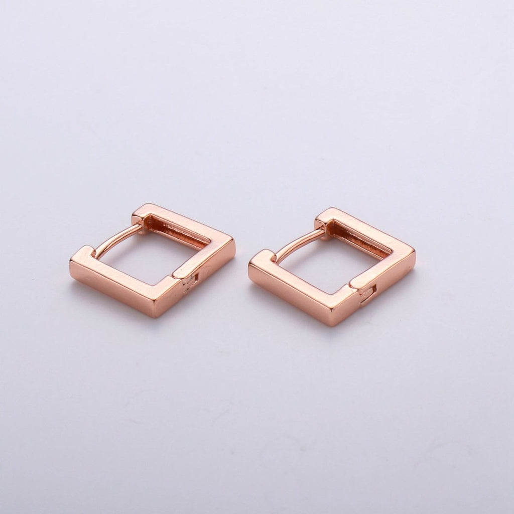 24k Gold plated Earrings, Square Huggie Earring, Square Earrings, DIY Earrings, Everyday Wear Earrings, Rosegold Earring L-924 - DLUXCA