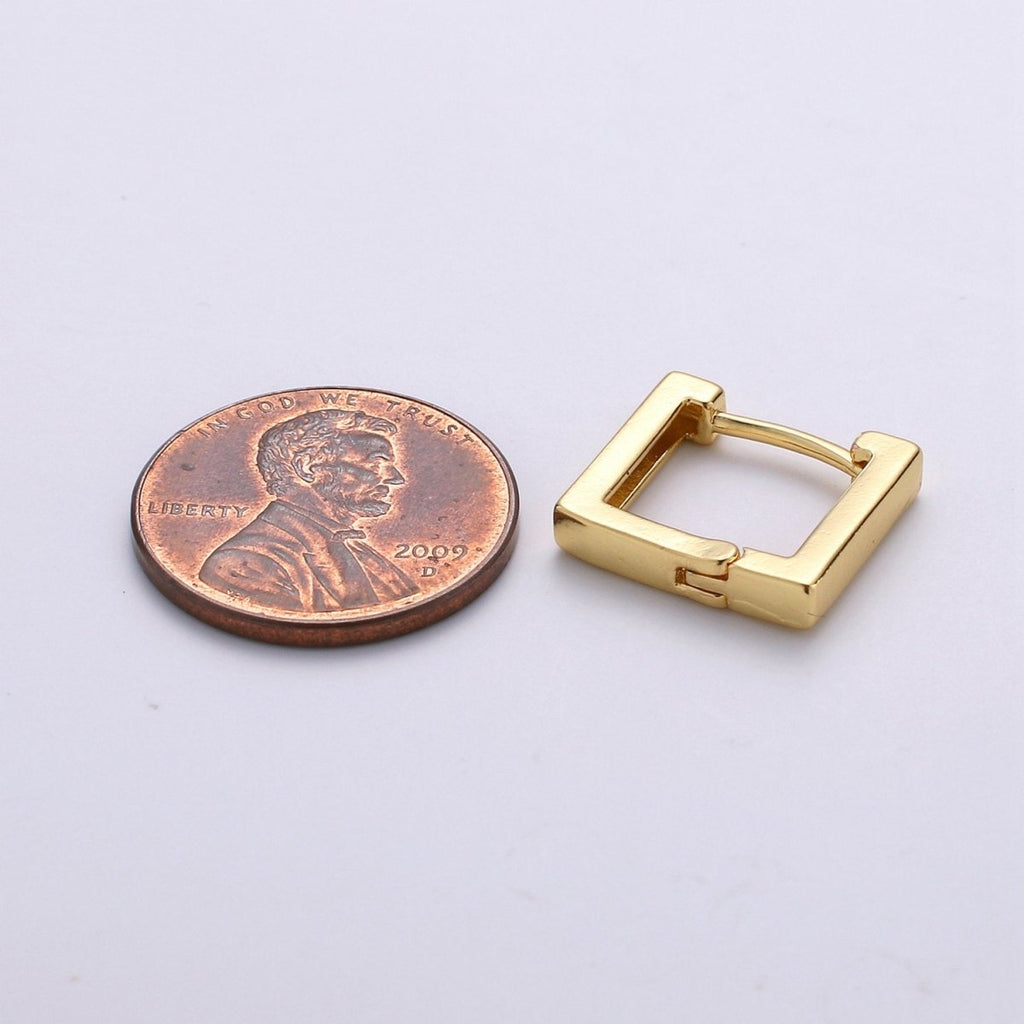 24k Gold plated Earrings, Square Huggie Earring, Square Earrings, DIY Earrings, Everyday Wear Earrings, Rosegold Earring L-924 - DLUXCA