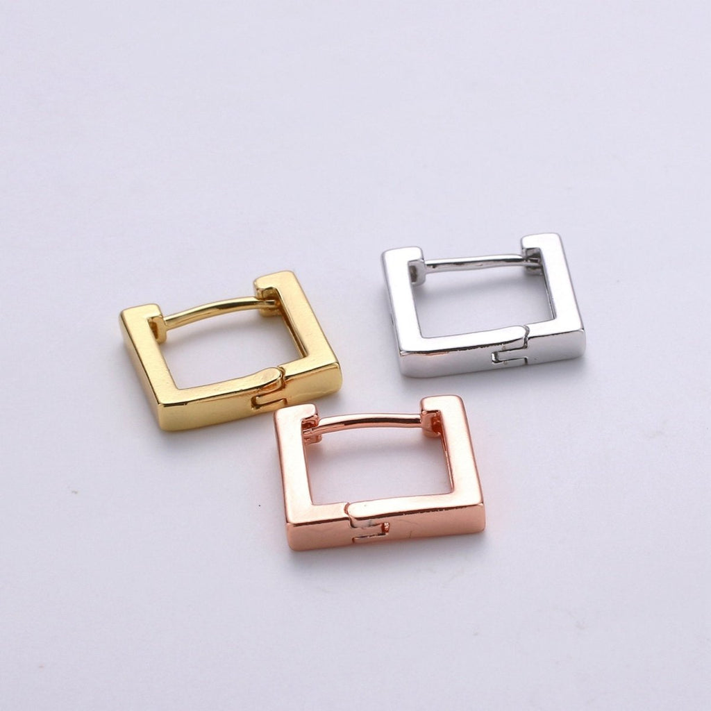 24k Gold plated Earrings, Square Huggie Earring, Square Earrings, DIY Earrings, Everyday Wear Earrings, Rosegold Earring L-924 - DLUXCA