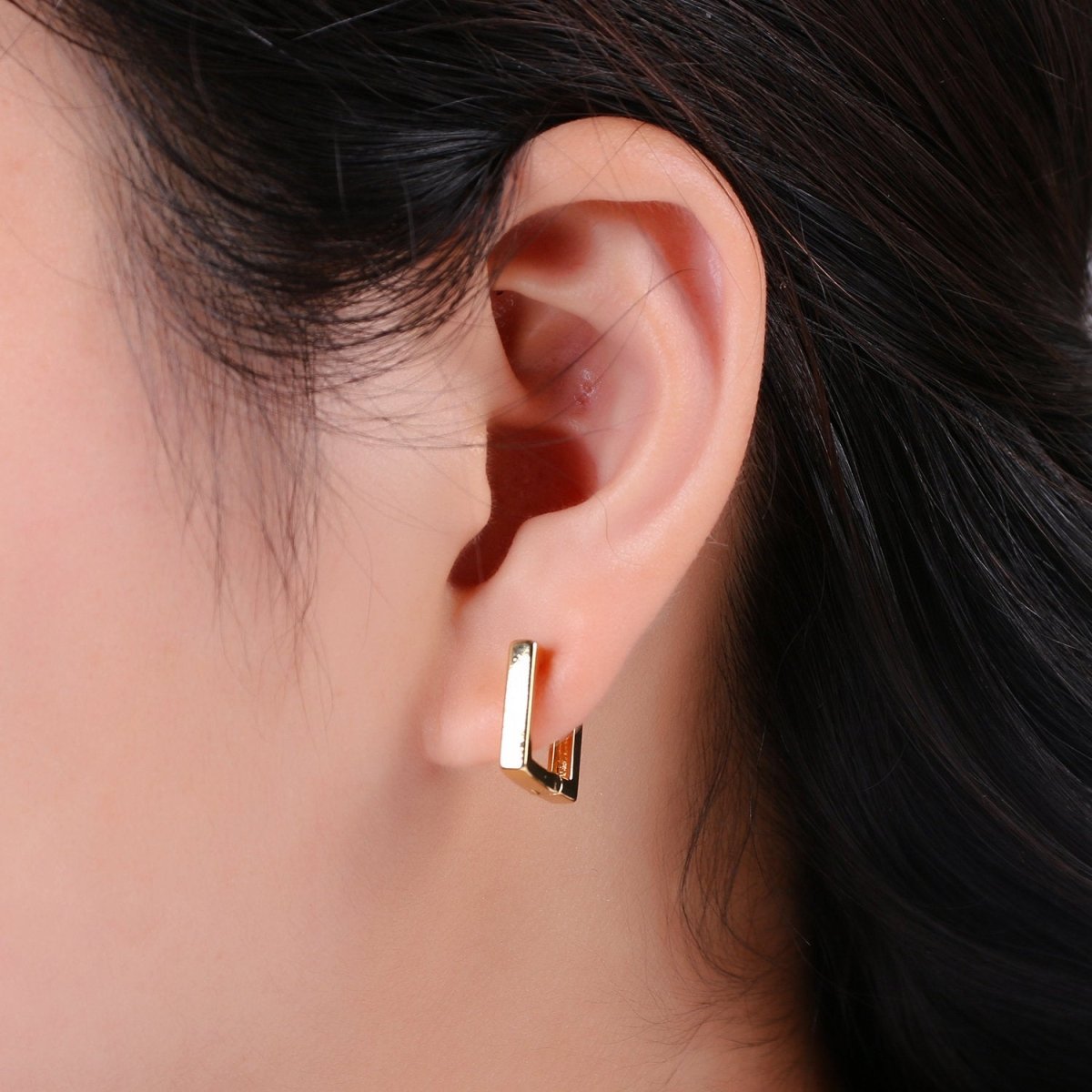 24k Gold plated Earrings, Square Huggie Earring, Square Earrings, DIY Earrings, Everyday Wear Earrings, Rosegold Earring L-924 - DLUXCA