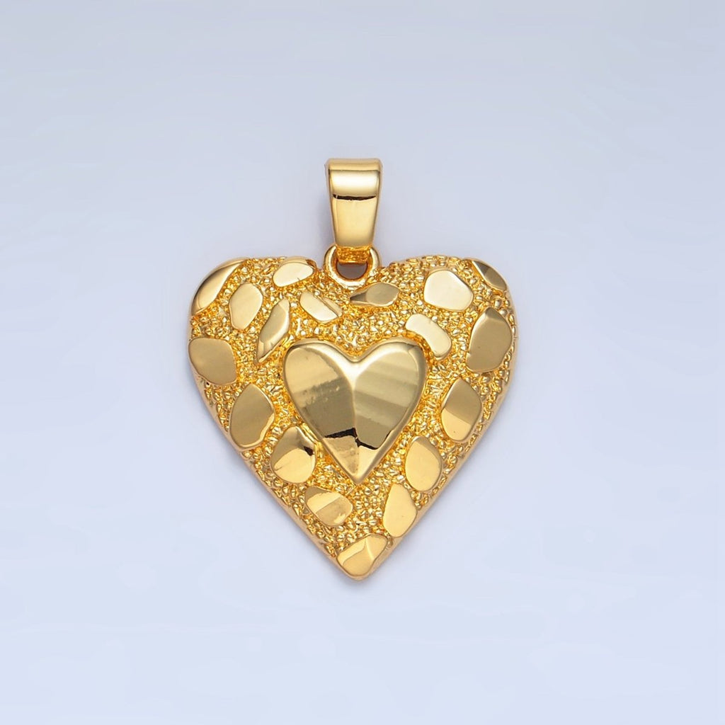 24K Gold plated Edged Textured Double Heart Pendant | AA793 - DLUXCA