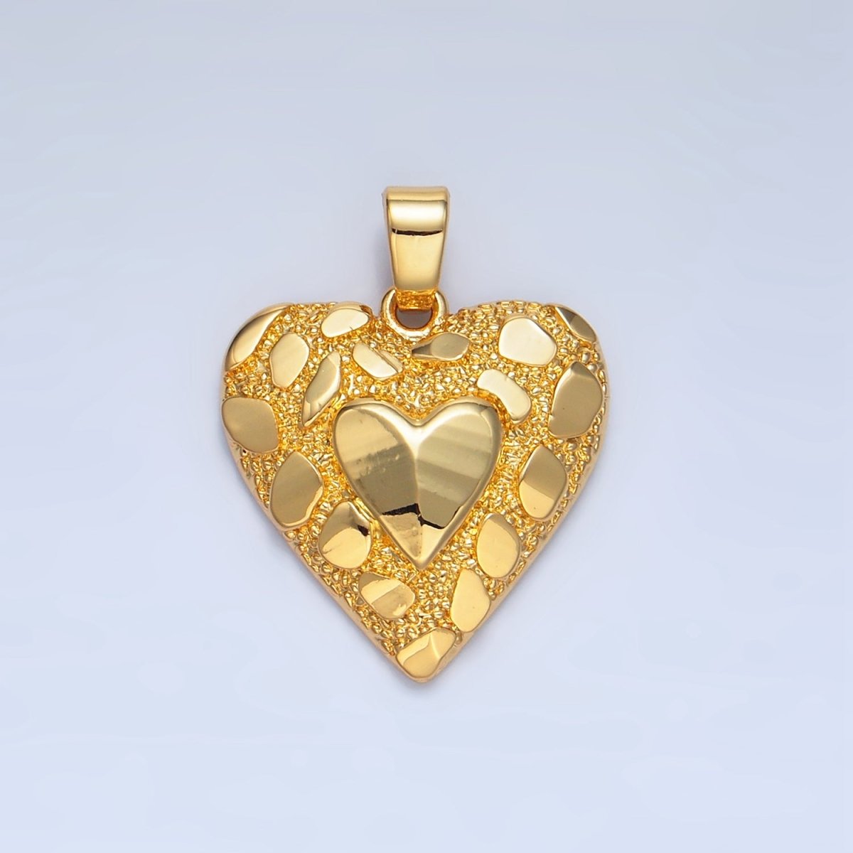 24K Gold plated Edged Textured Double Heart Pendant | AA793 - DLUXCA