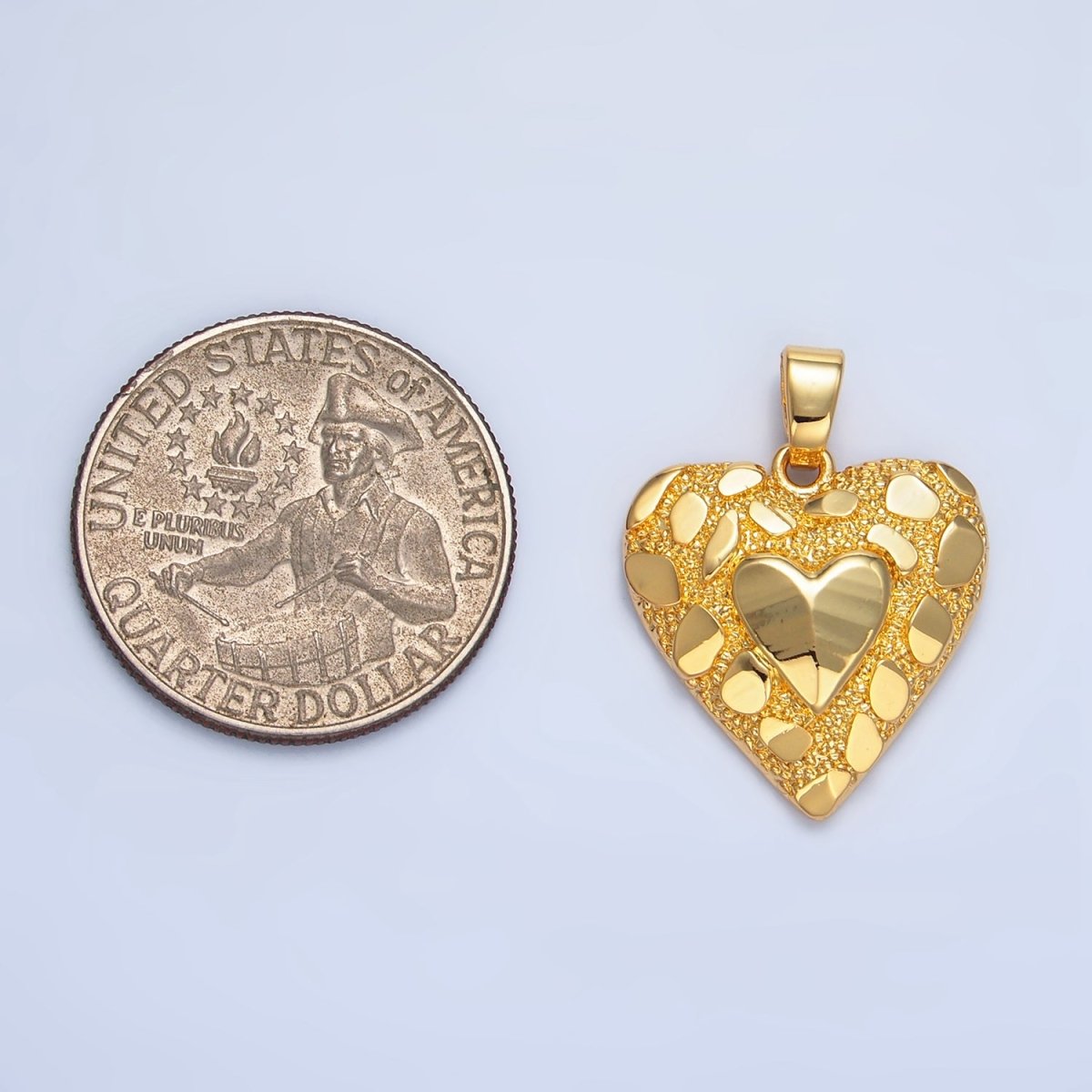 24K Gold plated Edged Textured Double Heart Pendant | AA793 - DLUXCA