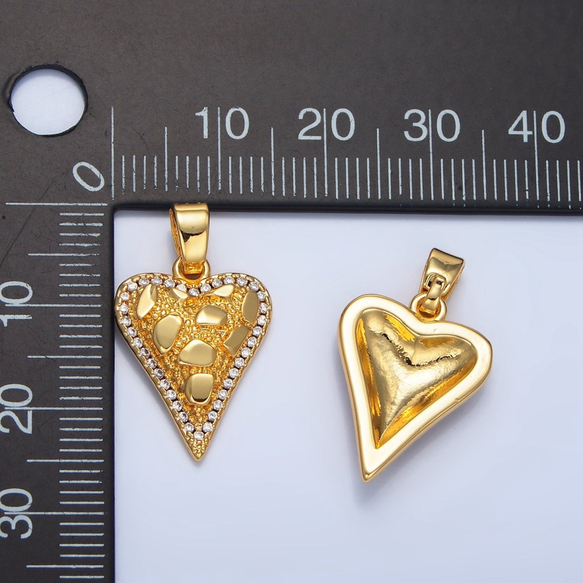 24K Gold plated Edged Textured Micro Paved CZ Heart Pendant | AA791 - DLUXCA