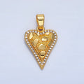 24K Gold plated Edged Textured Micro Paved CZ Heart Pendant | AA791 - DLUXCA