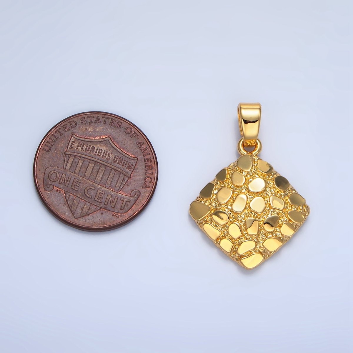 24K Gold plated Edged Textured Rhombus Pendant | AA792 - DLUXCA